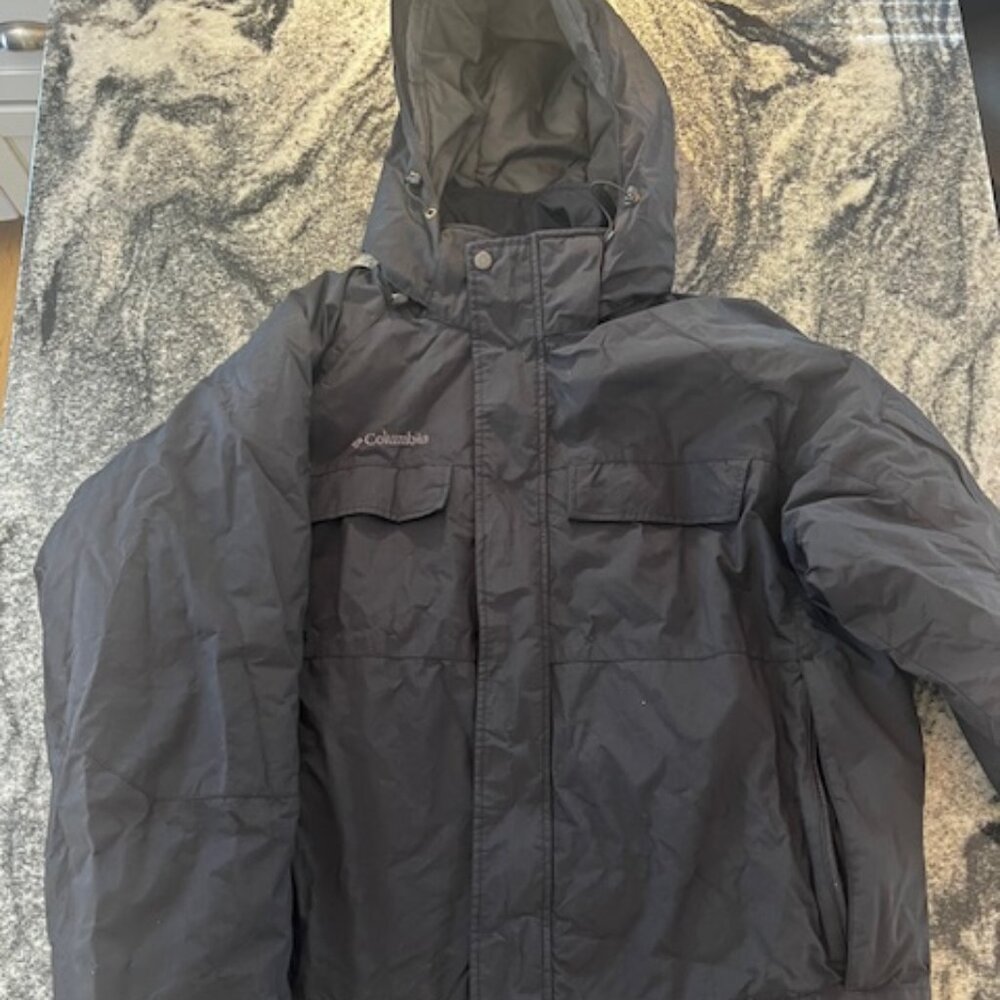 Columbia Parka Jacket Mens Large Black Insulated Hooded Utility Coat